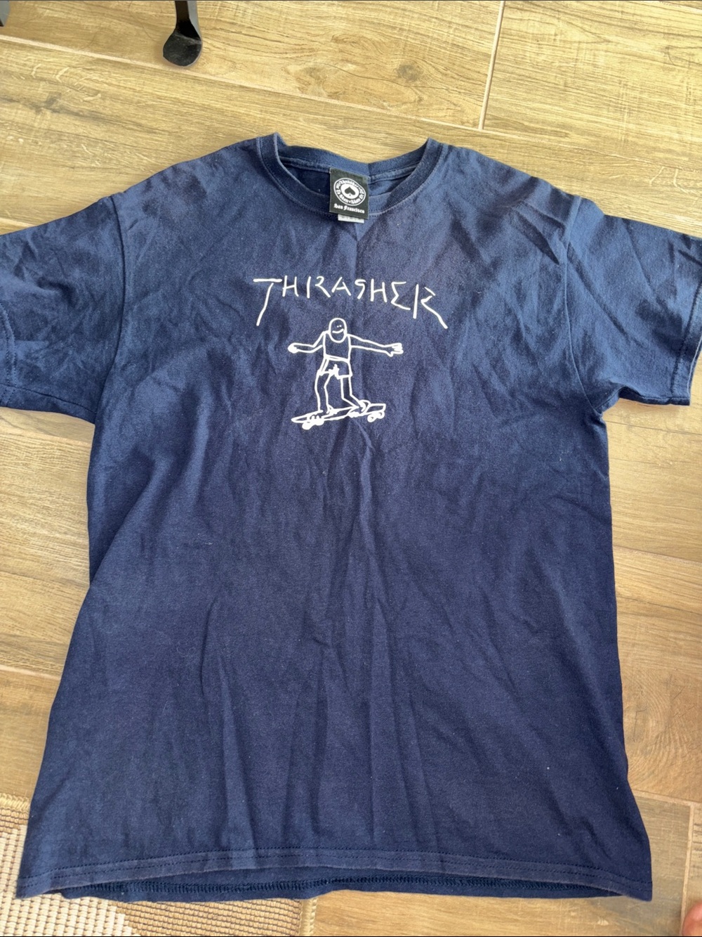 Thrasher Navy Tee with White Skate Graphic - Men